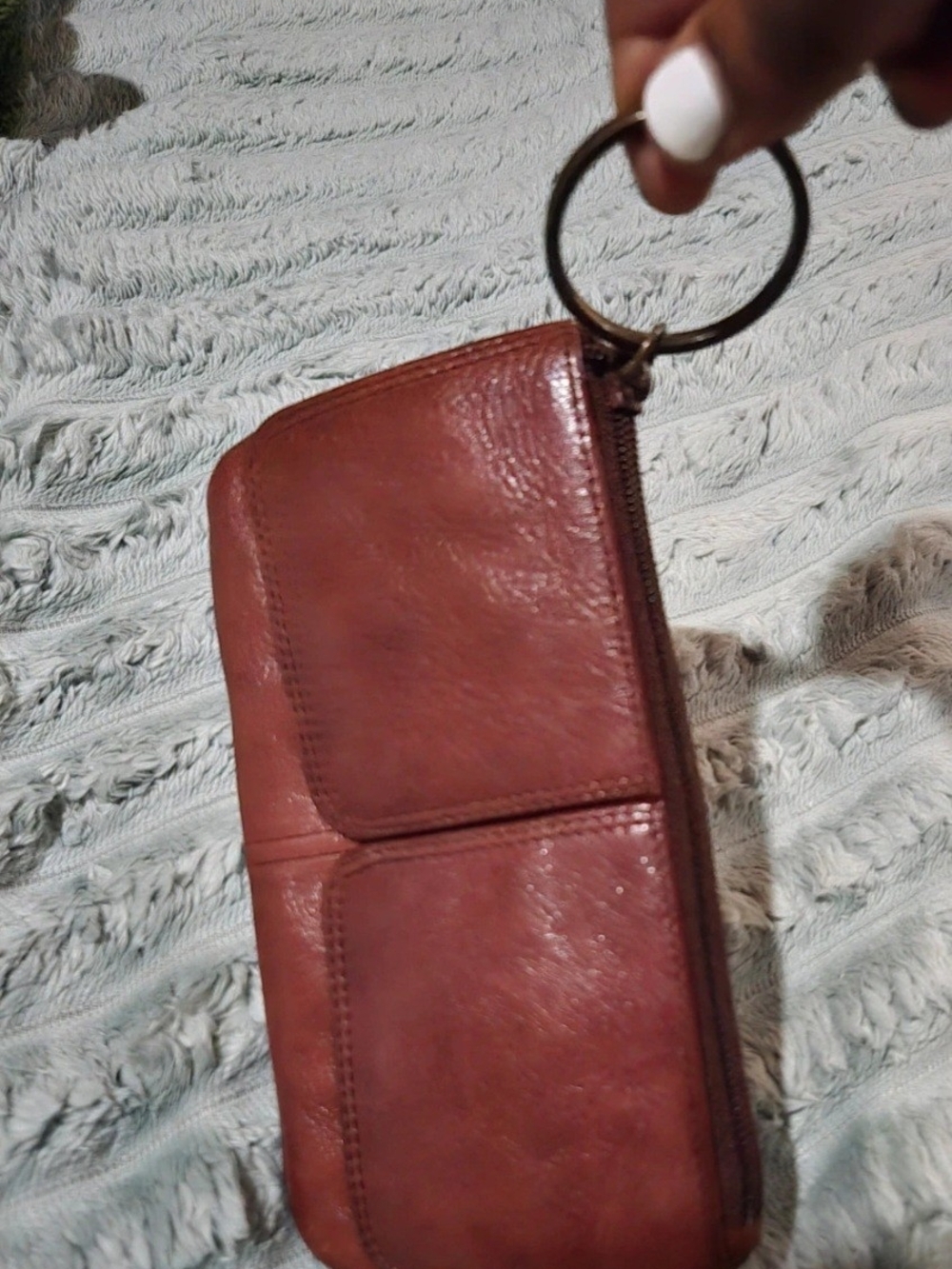 Classic Brown Leather Zip Wristlet Key Wallet